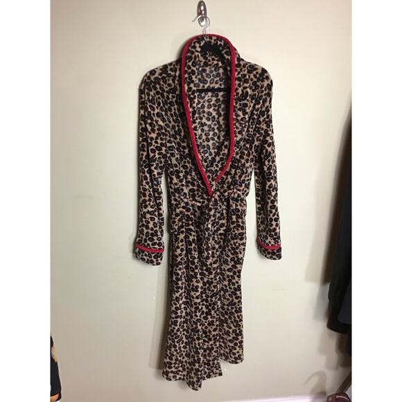 Faded Glory Leopard Print Fleece Robe Sz. Large 12/14 Brown/Black - Picture 2 of 9